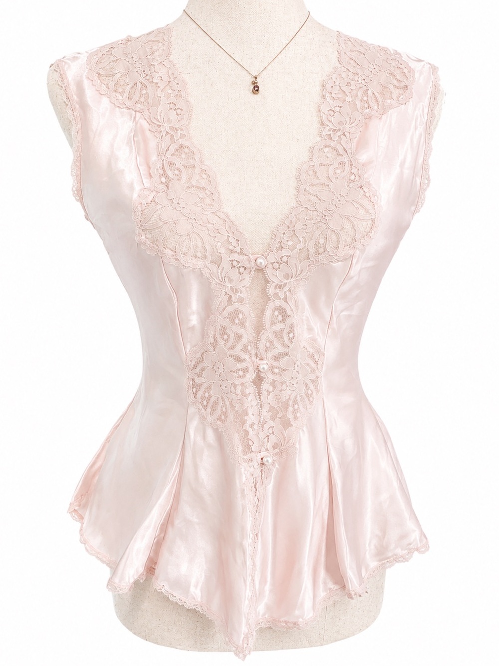 Vintage Victoria's Secret Gold Label Pink Satin Lace Chemise Top Med